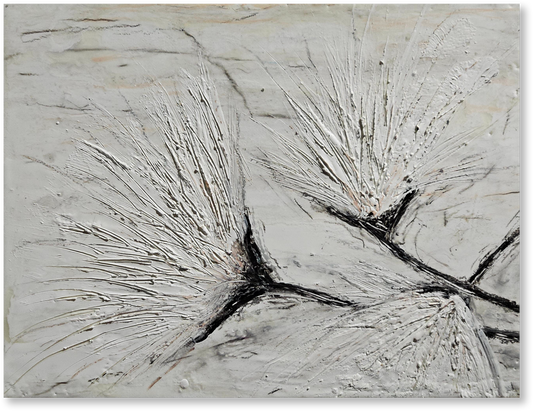 Abstract art piece with textured brush strokes on a neutral background