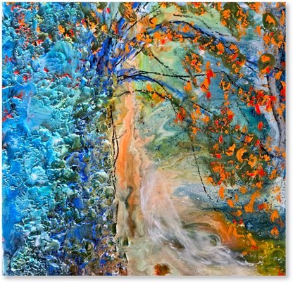 Abstract artwork with swirling colors and textures