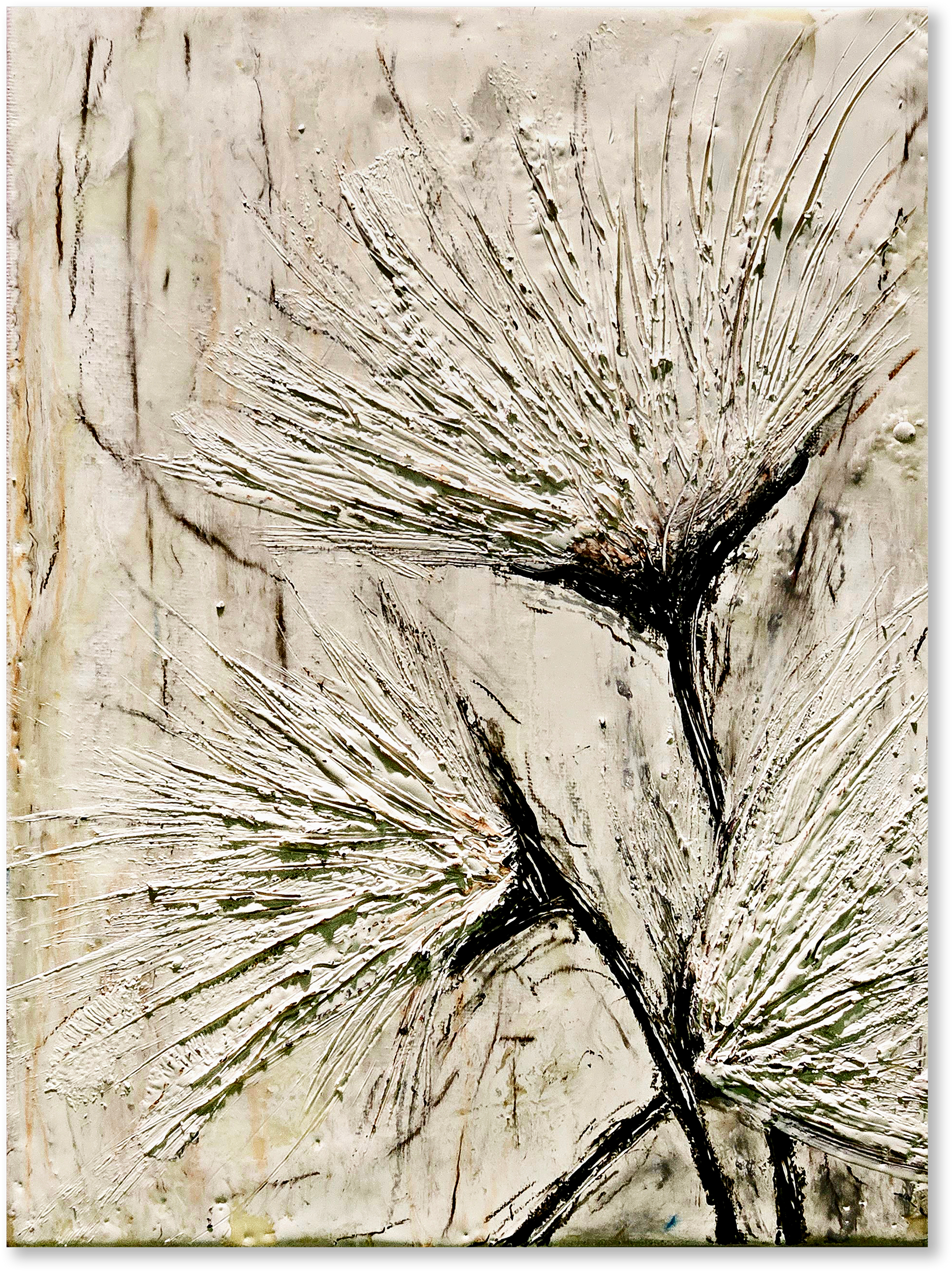 Abstract art piece with textured brush strokes on a beige background