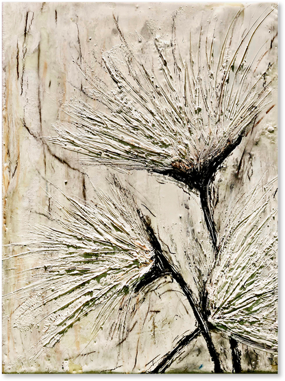 Abstract art piece with textured brush strokes on a beige background