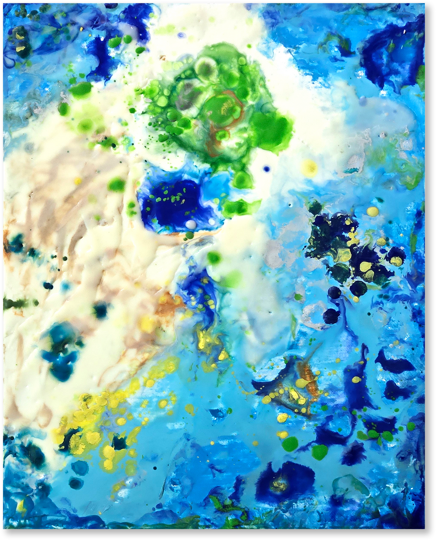 Abstract art with blue, green, and white colors