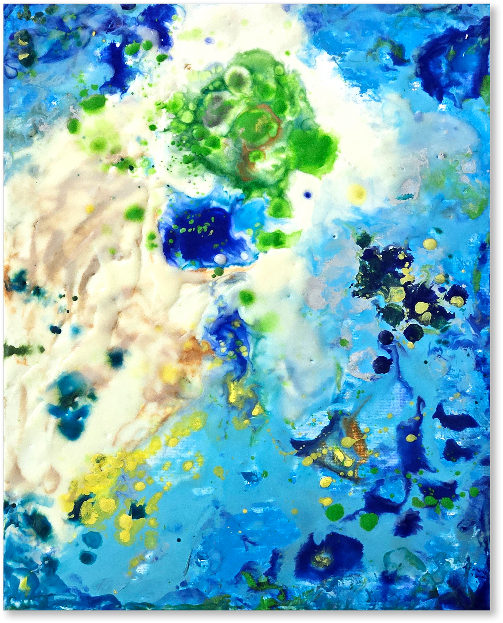 Abstract art with blue, green, and white colors