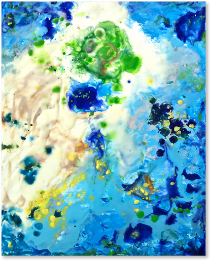 Abstract art with blue, green, and white colors