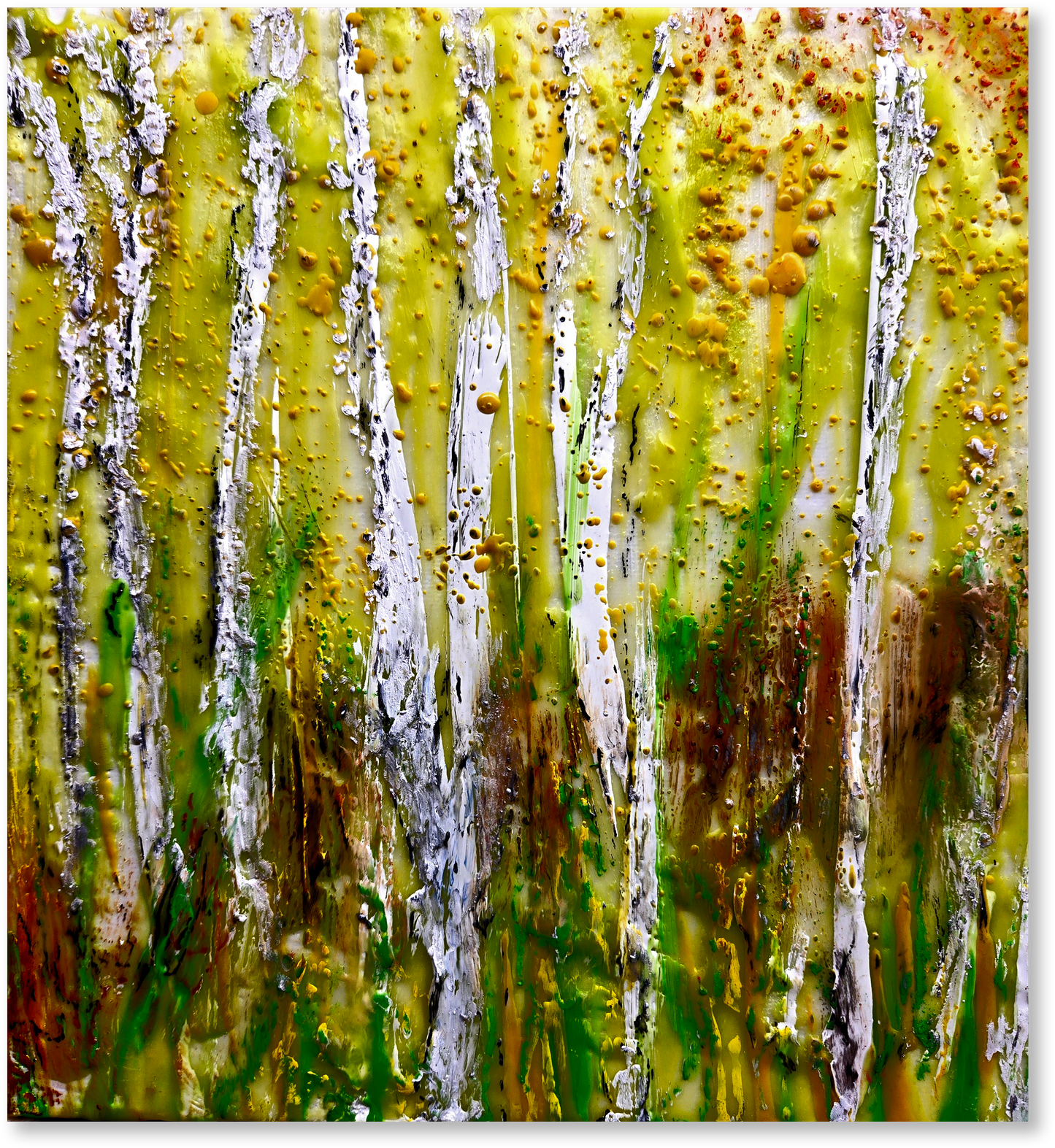 Abstract art with green, brown, and white colors