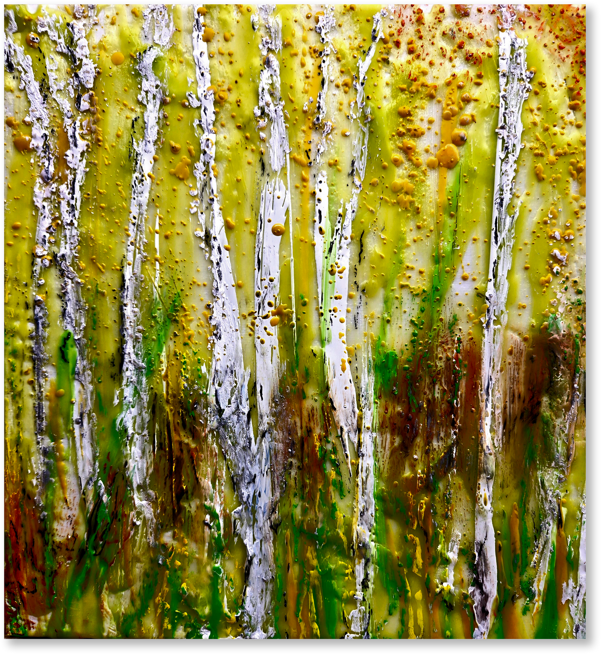 Abstract art with green, brown, and white colors