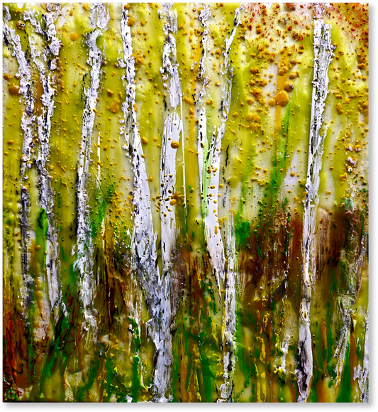 Abstract art with green, brown, and white colors