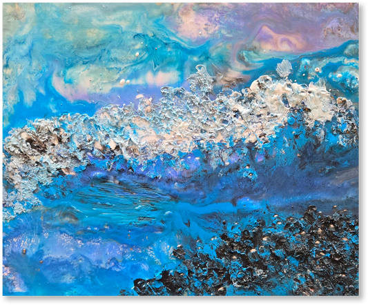 Abstract artwork with blue, purple, and black colors