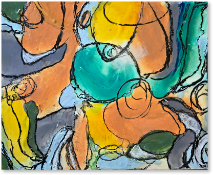 Abstract artwork with colorful shapes and textures