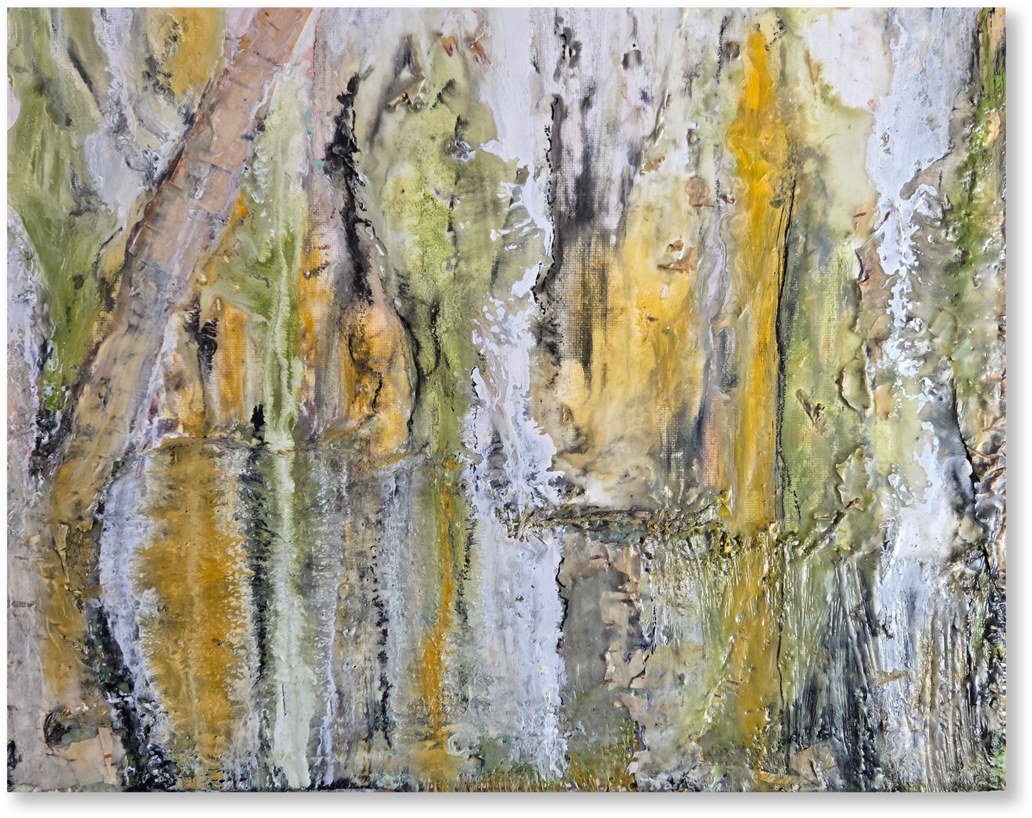 Abstract art with earthy tones on a textured surface