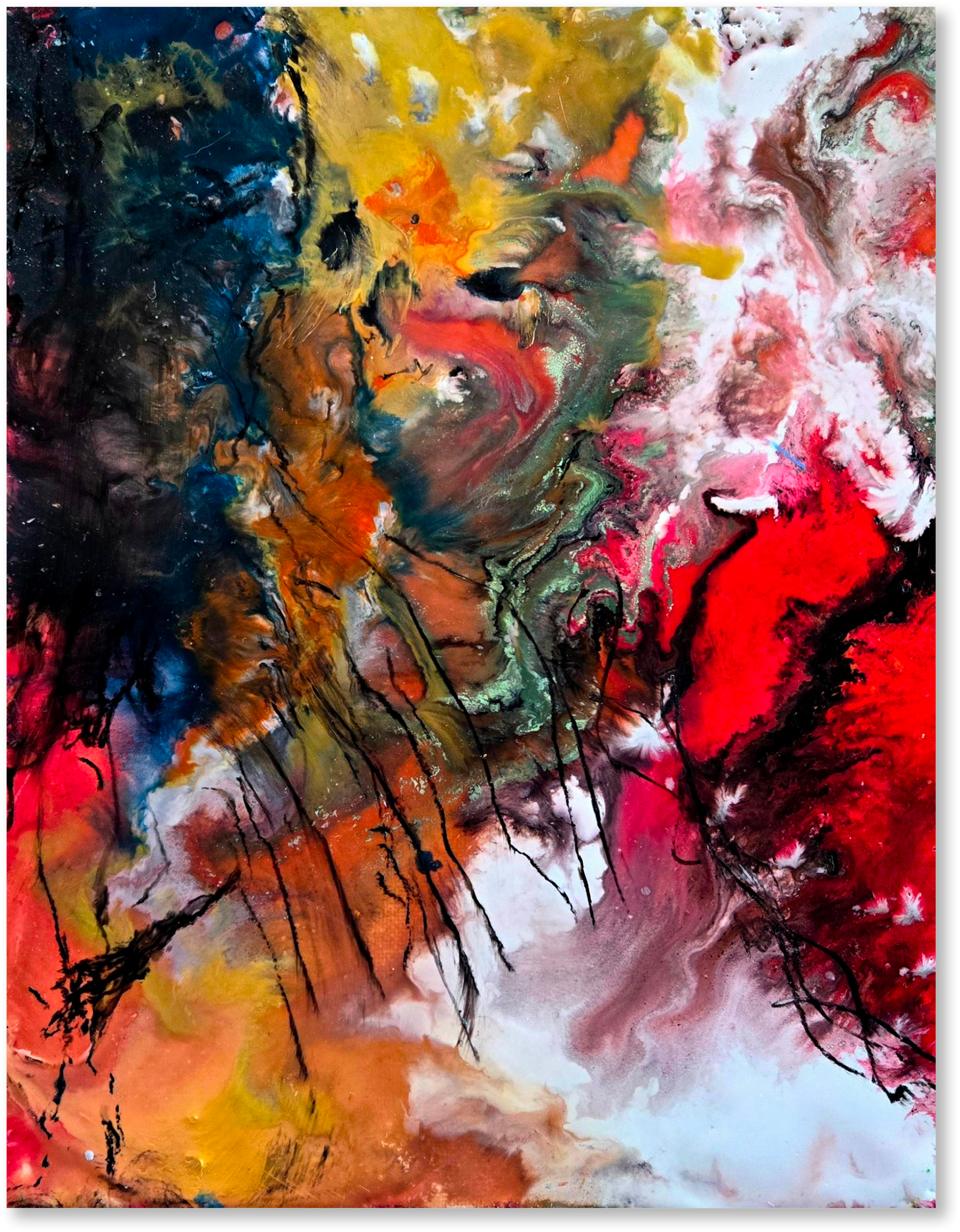 Abstract painting with vibrant colors and dynamic brush strokes