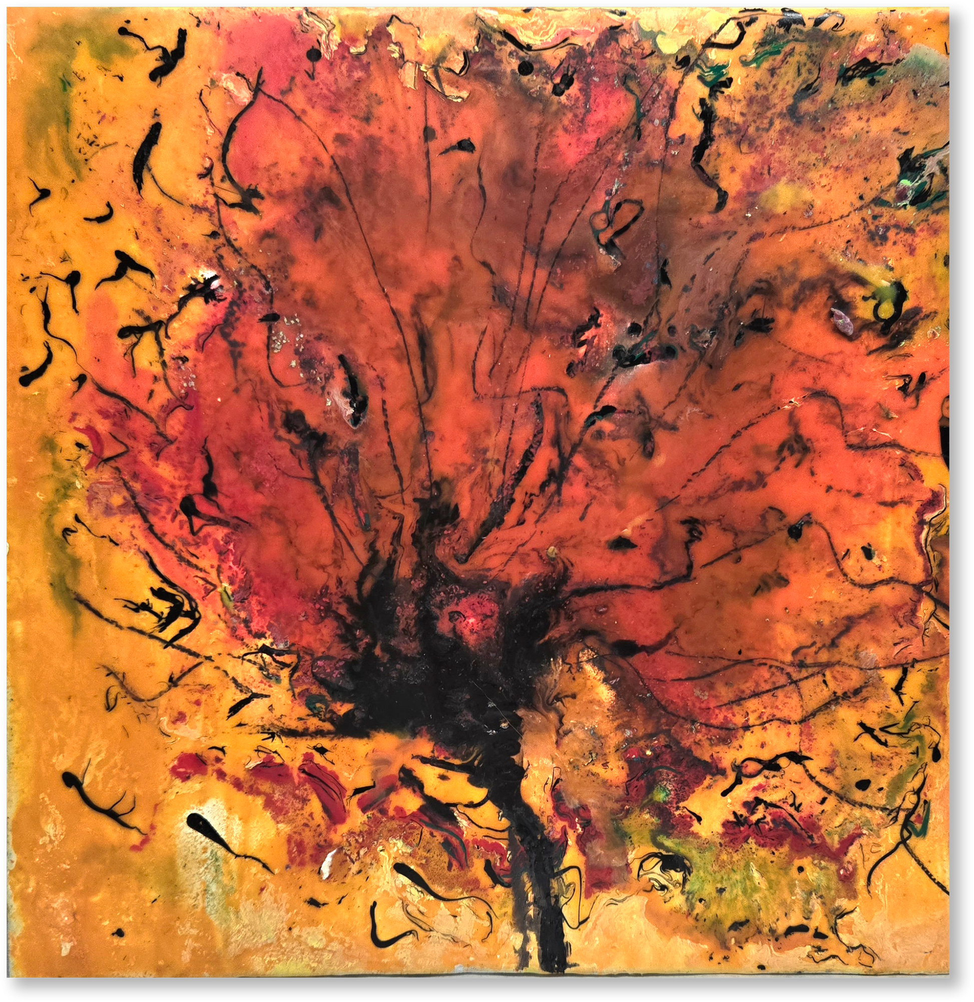 Abstract painting with vibrant colors on a white background