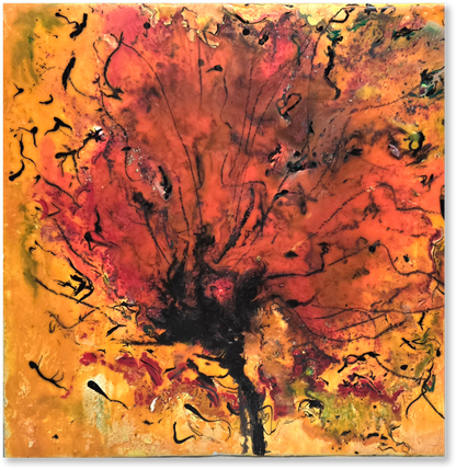 Abstract painting with vibrant colors on a white background
