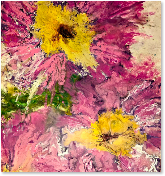 Abstract art piece with pink and yellow colors