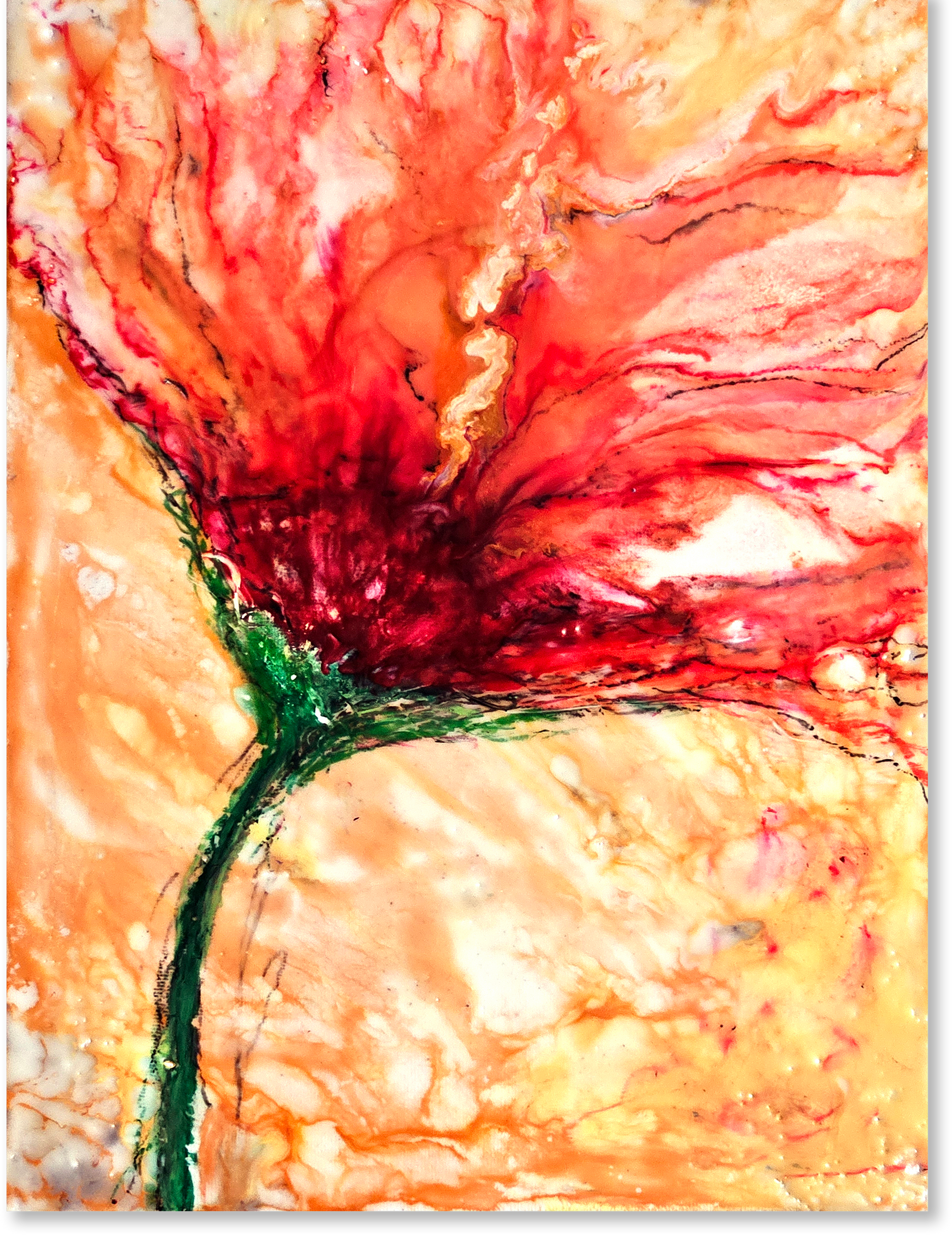 Abstract artwork with red and orange colors
