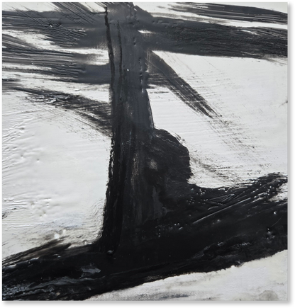 Abstract black and white painting with dynamic brush strokes