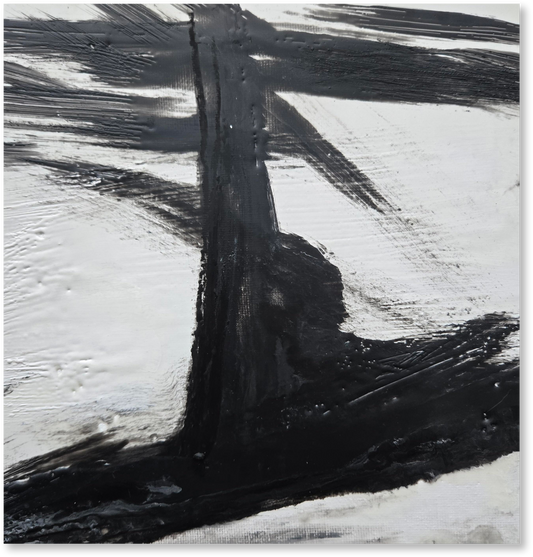 Abstract black and white painting with dynamic brush strokes