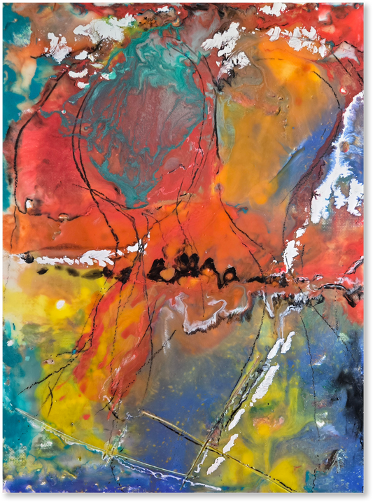 Abstract artwork with vibrant colors and textures