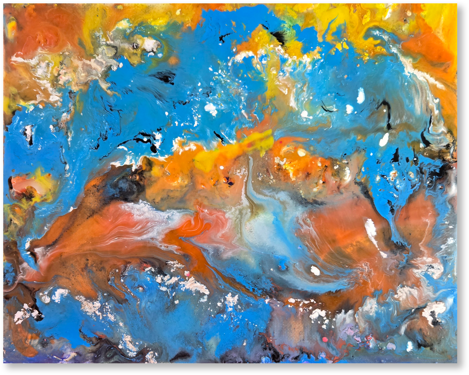 Abstract painting with vibrant colors and fluid brushstrokes