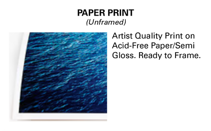 Blue textured paper print with text indicating it's artist quality on acid-free paper and ready to frame.