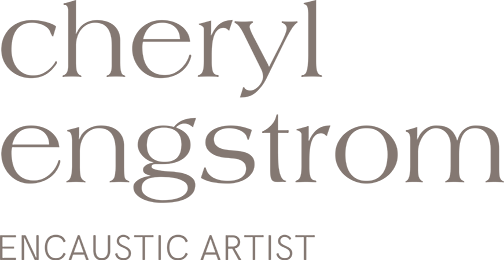 Text 'cheryl engstrom encaustic artist' in a neutral color on a white background